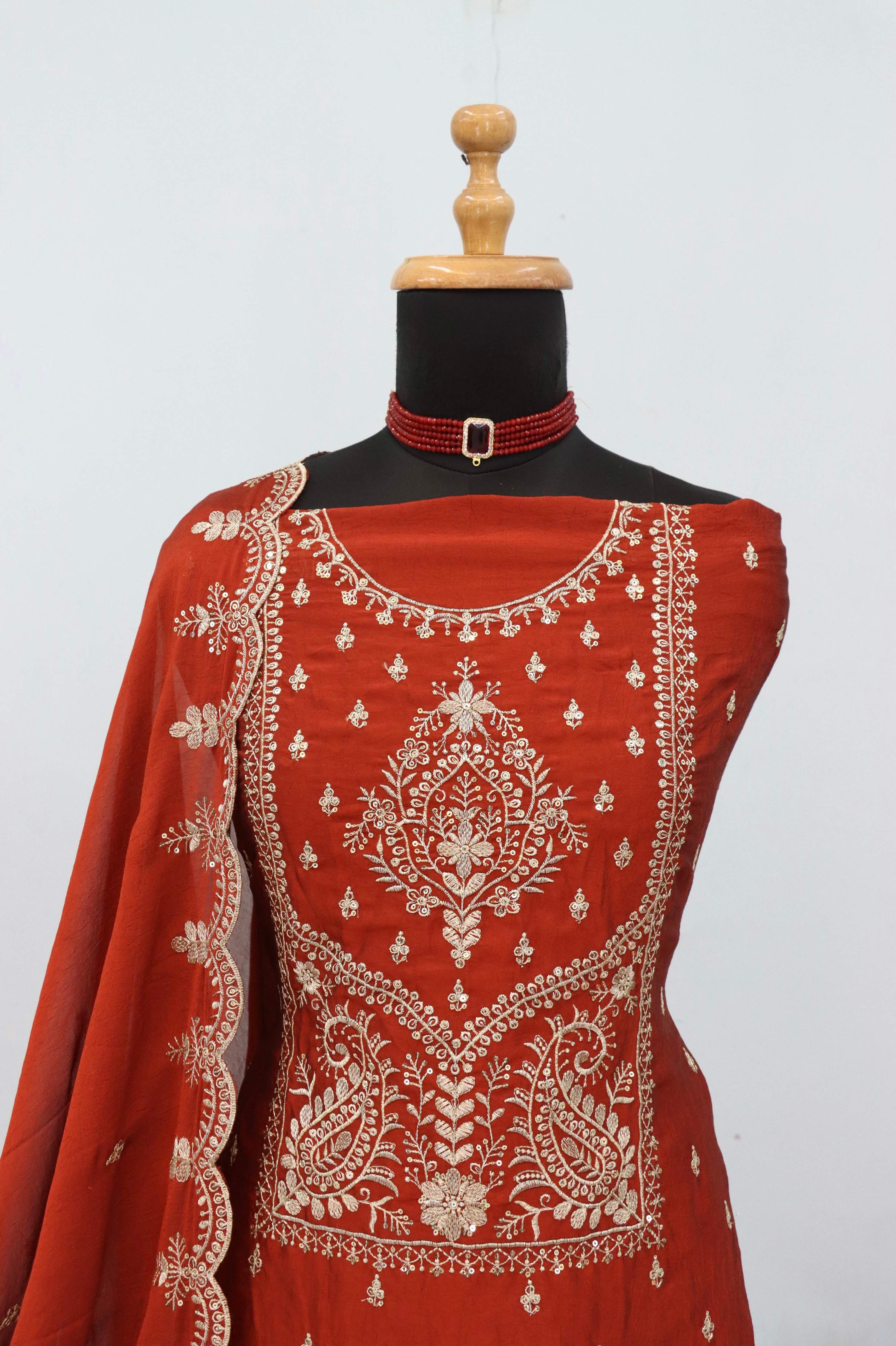 Anaita Orange Vichitra Silk Suit with Embroidery & Sequence Work | Grocsy