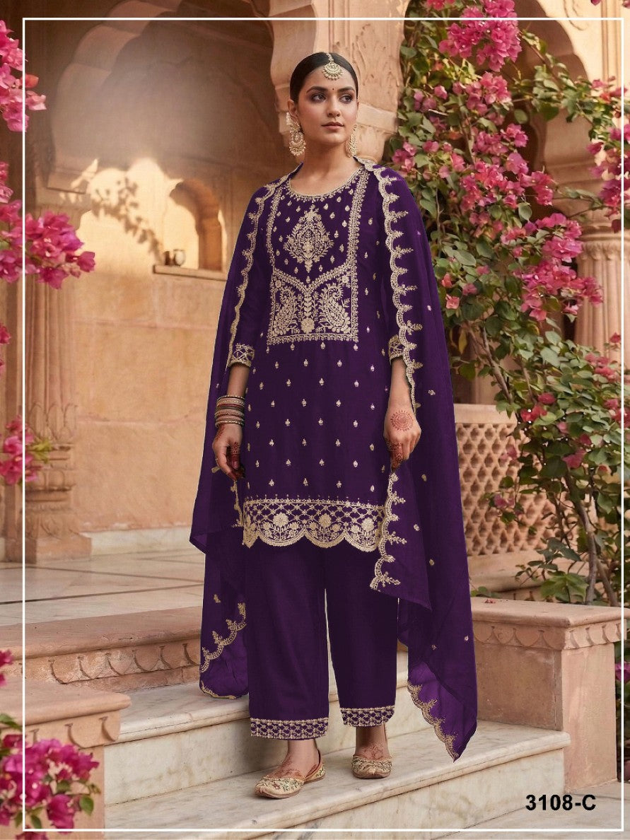 Anaita Purple Vichitra Silk Suit with Embroidery & Sequence Work | Grocsy