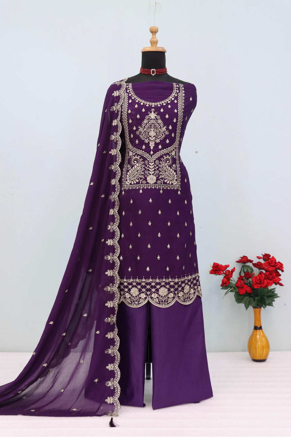 Anaita Purple Vichitra Silk Suit with Embroidery & Sequence Work | Grocsy