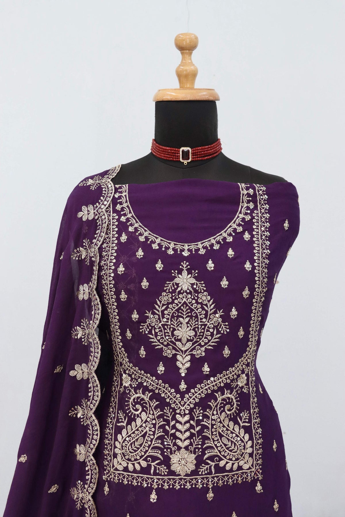 Anaita Purple Vichitra Silk Suit with Embroidery & Sequence Work | Grocsy