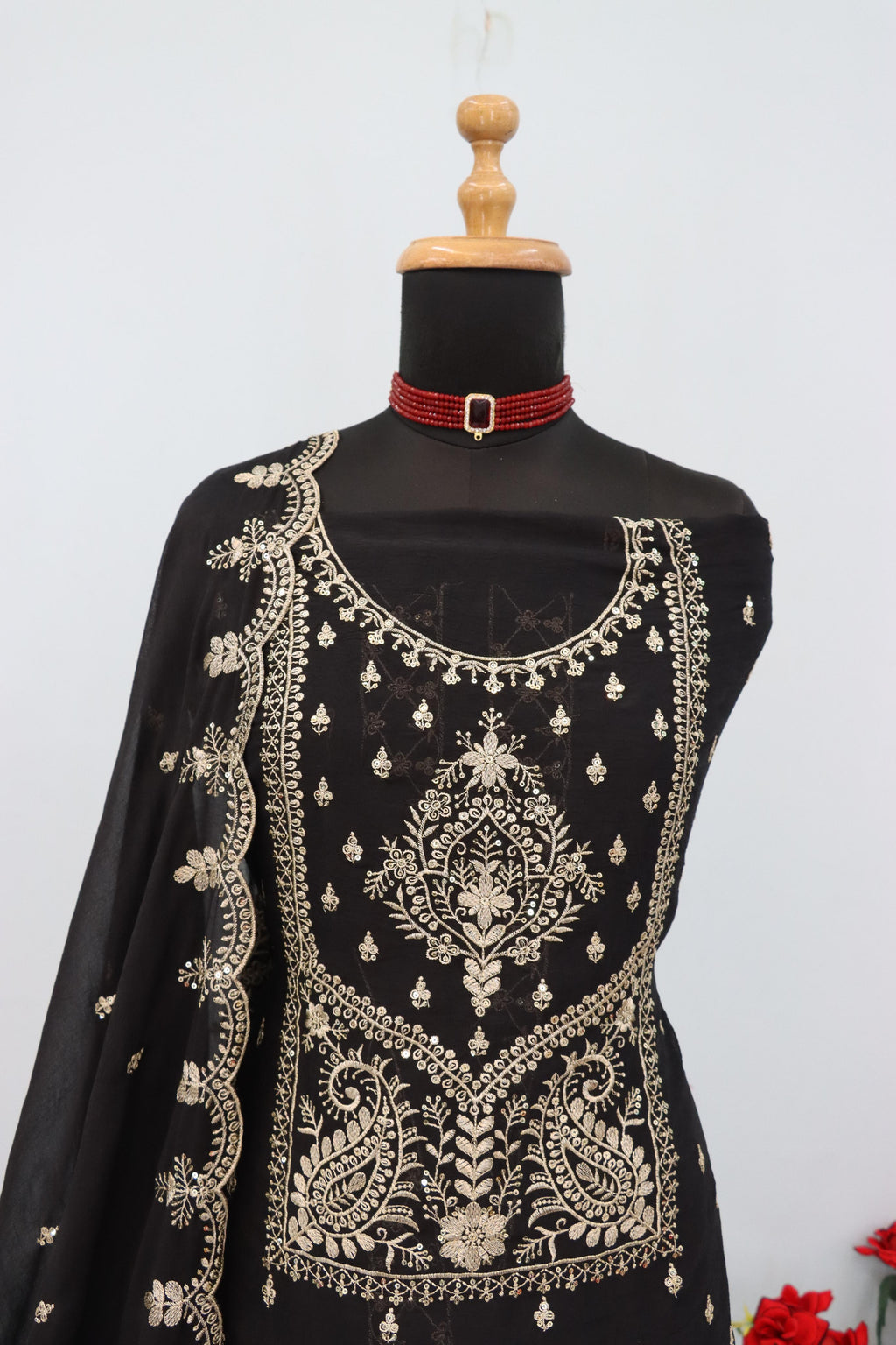 Anaita Black Vichitra Silk Suit with Embroidery & Sequence Work | Grocsy