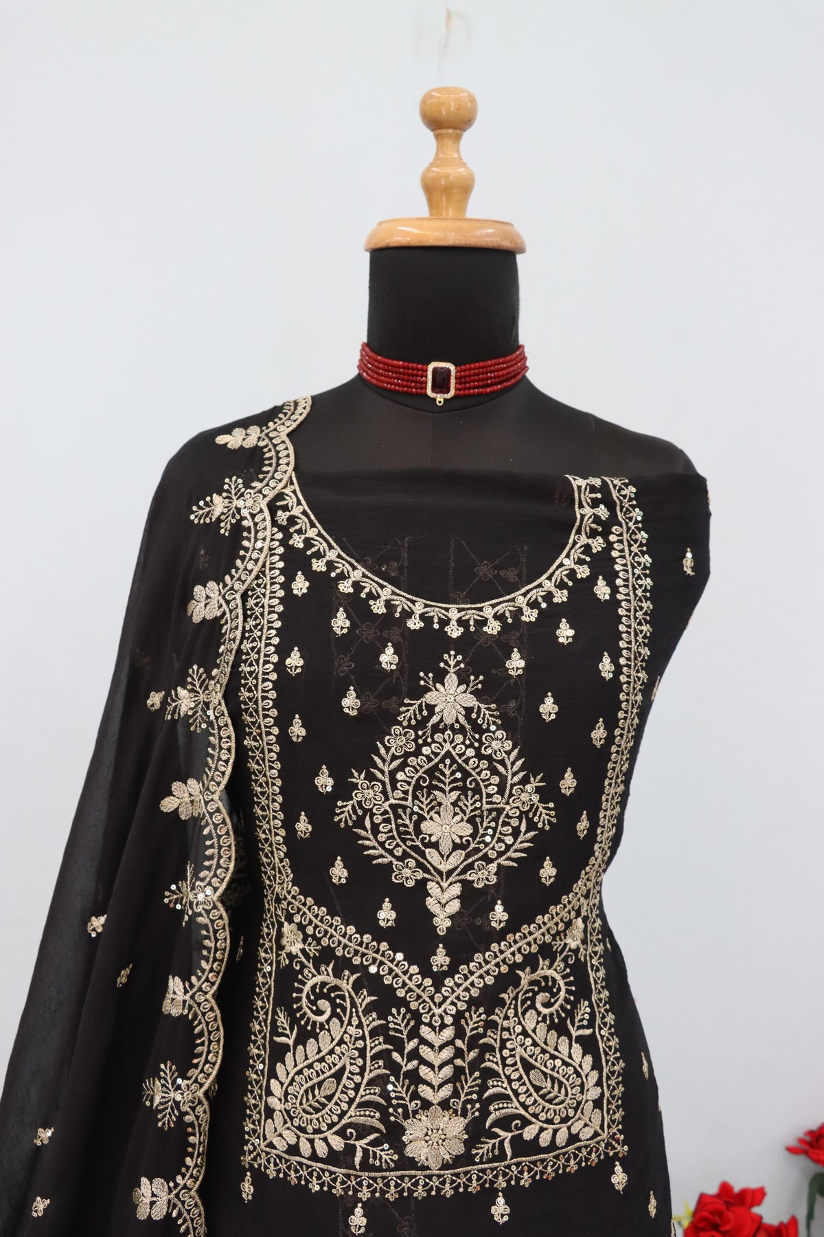 Anaita Black Vichitra Silk Suit with Embroidery & Sequence Work | Grocsy