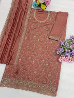 Anaita Peach Vichitra Silk Suit With Embroidery & Sequence Work | Grocsy