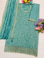 Anaita Blue Vichitra Silk Suit With Embroidery & Sequence Work | Grocsy