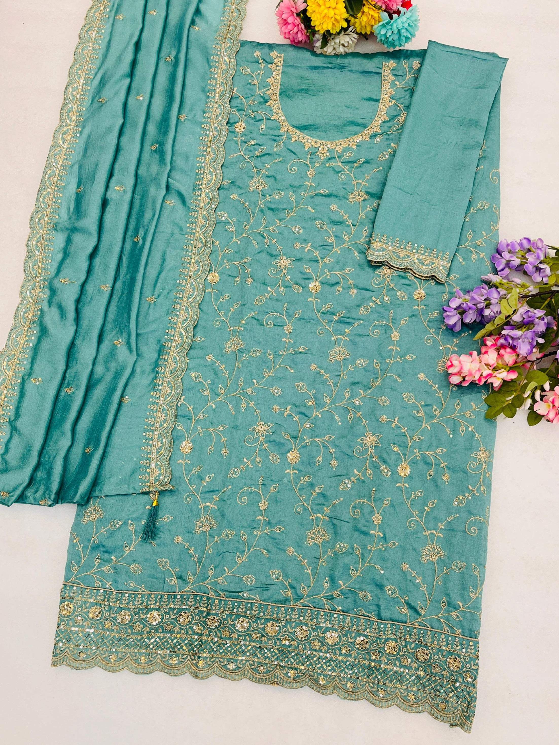 Anaita Blue Vichitra Silk Suit With Embroidery & Sequence Work | Grocsy