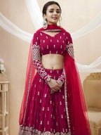 Tulsi Art Mesmerizing Dark Pink Sequins Work Georgette Bridesmaid Lehenga Choli | Grocsy