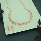 Tehzeeb Creations Brass Rose Gold-Polished White Colour Necklace With Earrings | Grocsy