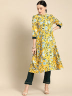All About You Women Yellow Floral Print Regular Kurta with Trousers | Grocsy