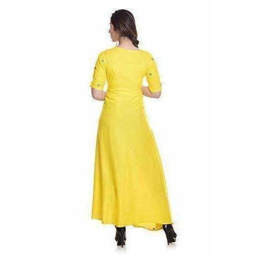 Yellow Color - Long Embroidered Kurti | Grocsy