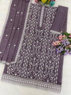 Anaita Purple Silk Suit with Embroidery & Sequence Work | Grocsy