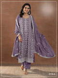 Anaita Purple Silk Suit with Embroidery & Sequence Work | Grocsy