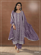 Anaita Purple Silk Suit with Embroidery & Sequence Work | Grocsy
