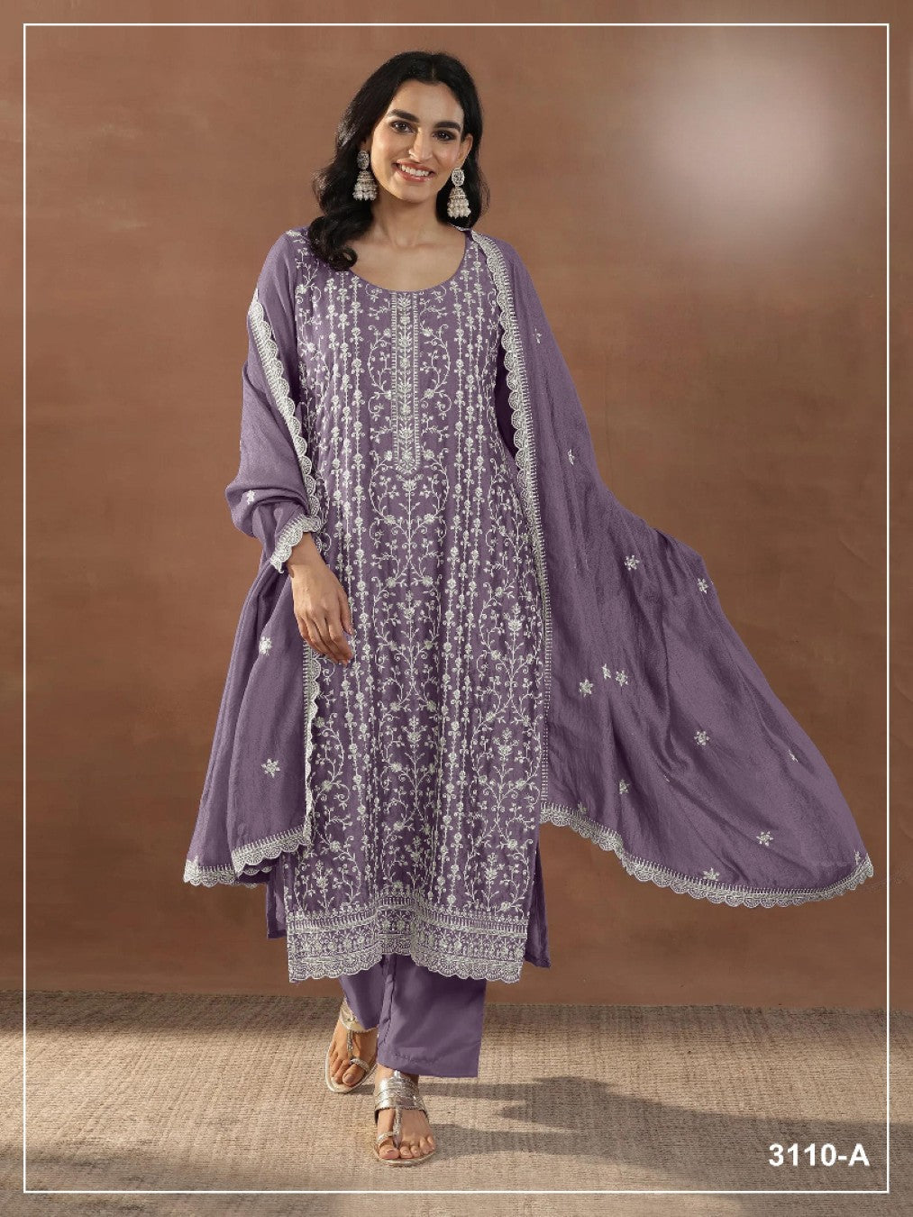 Anaita Purple Silk Suit with Embroidery & Sequence Work | Grocsy