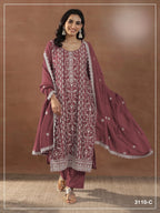 Anaita Maroon Silk Suit with Embroidery & Sequence Work | Grocsy