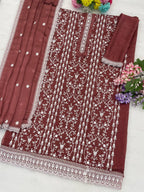 Anaita Maroon Silk Suit with Embroidery & Sequence Work | Grocsy