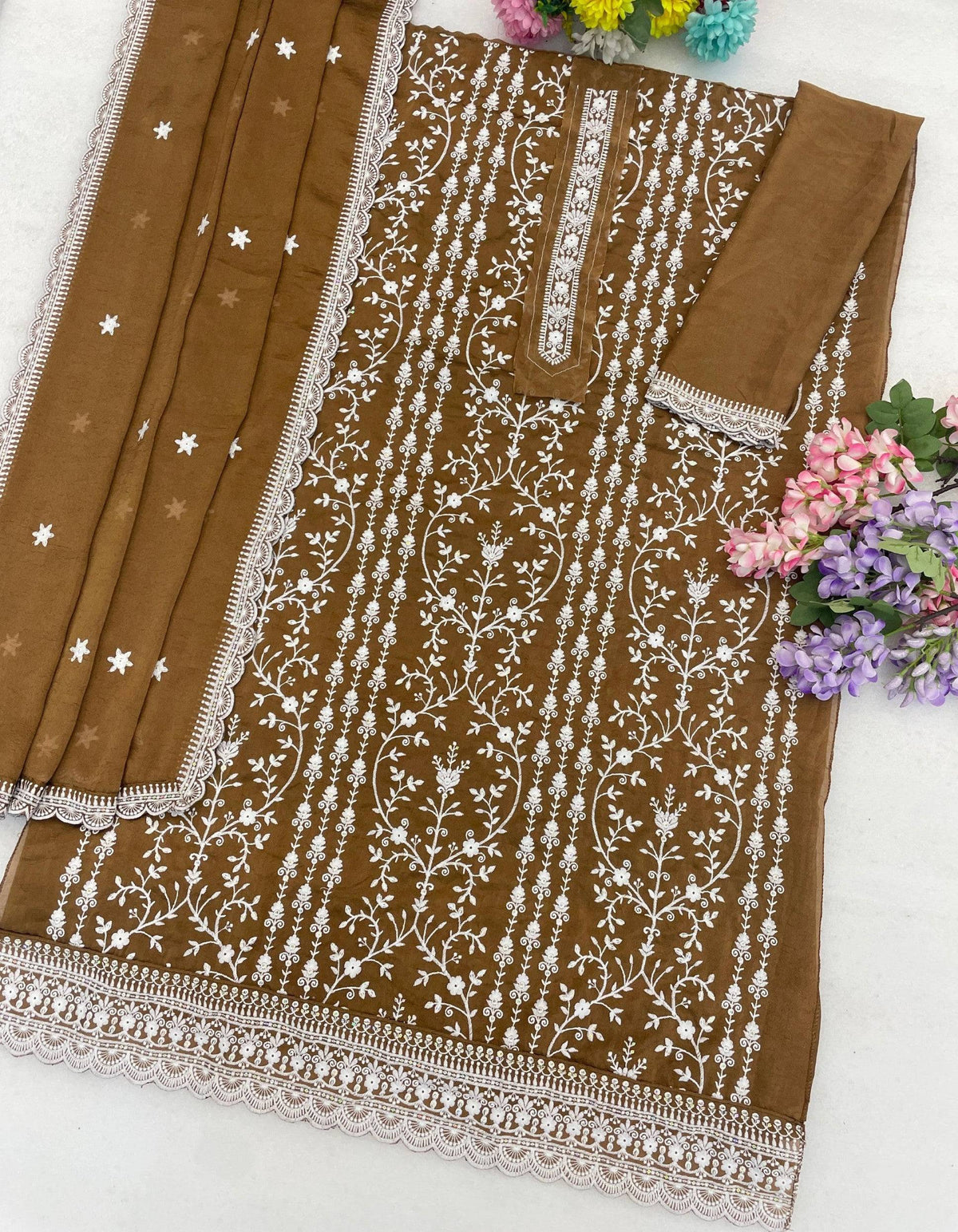 Anaita D Mustard Silk Suit with Embroidery & Sequence Work | Grocsy