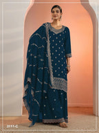 Anaita Teal Faux Georgette Suit With Embroidery Work | Grocsy