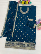 Anaita Teal Faux Georgette Suit With Embroidery Work | Grocsy