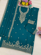 Anaita Teal Blue Faux Georgette Suit With Embroidery & Sequence Work | Grocsy