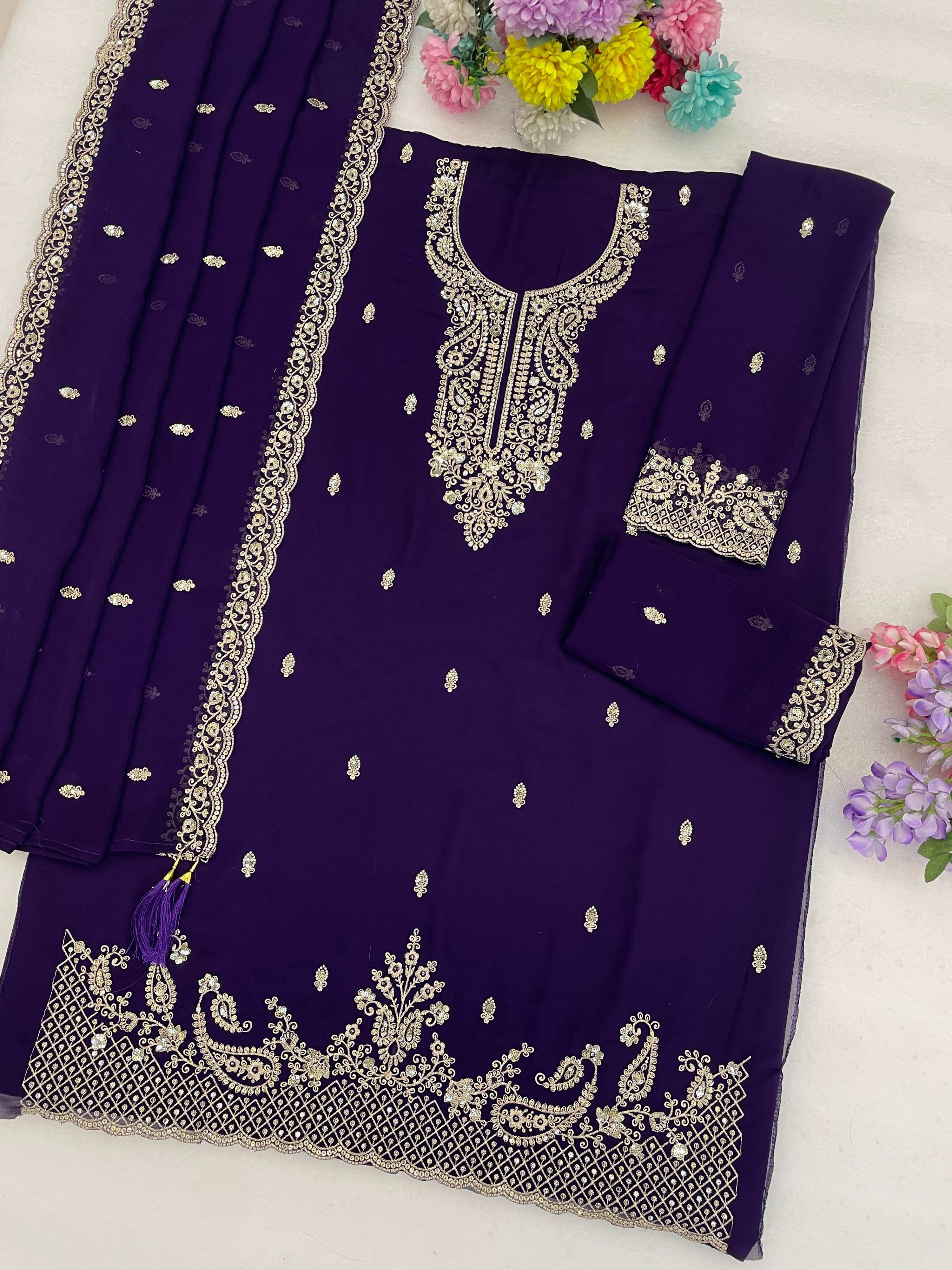 Anaita Violet Faux Georgette Suit With Embroidery & Sequence Work | Grocsy