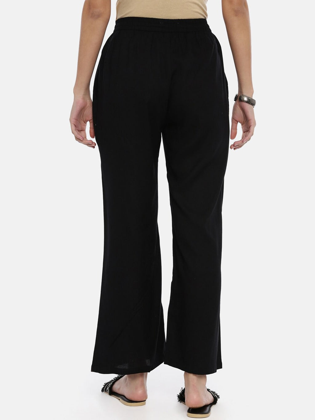 Souchii Black Solid Flared Palazzos | Grocsy