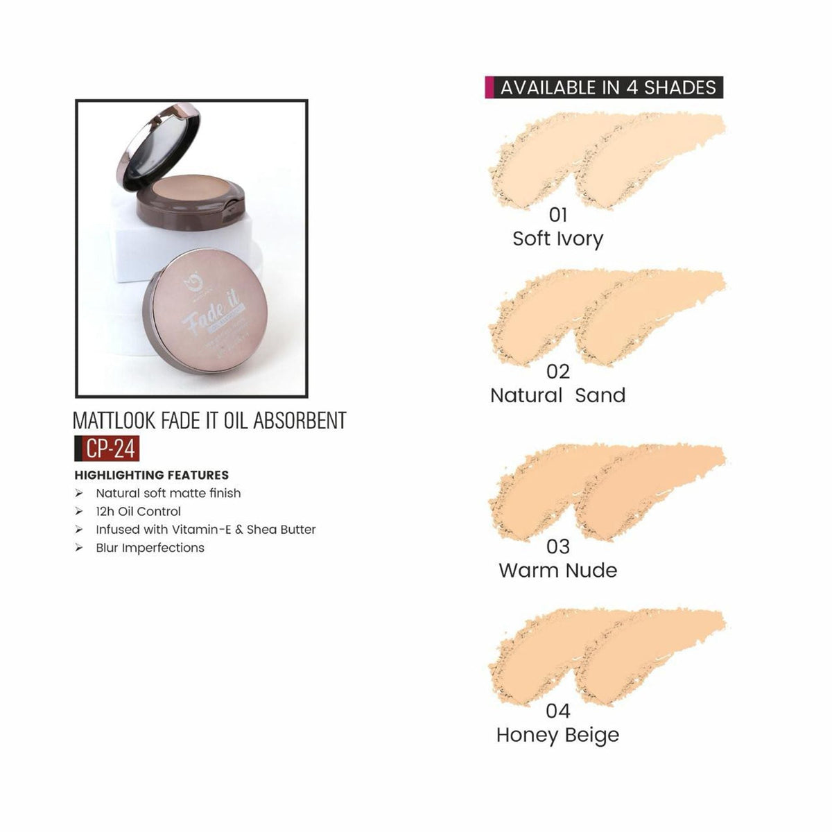 Matt Look Fade If Oil Absorbent Compact - 03 Warm Nude | Grocsy
