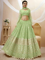Tulsi Art Attractive Pastel Green Sequins Work Georgette Lehenga Choli | Grocsy