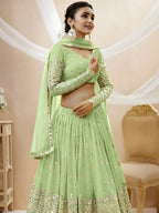 Tulsi Art Attractive Pastel Green Sequins Work Georgette Lehenga Choli | Grocsy