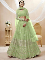 Tulsi Art Attractive Pastel Green Sequins Work Georgette Lehenga Choli | Grocsy
