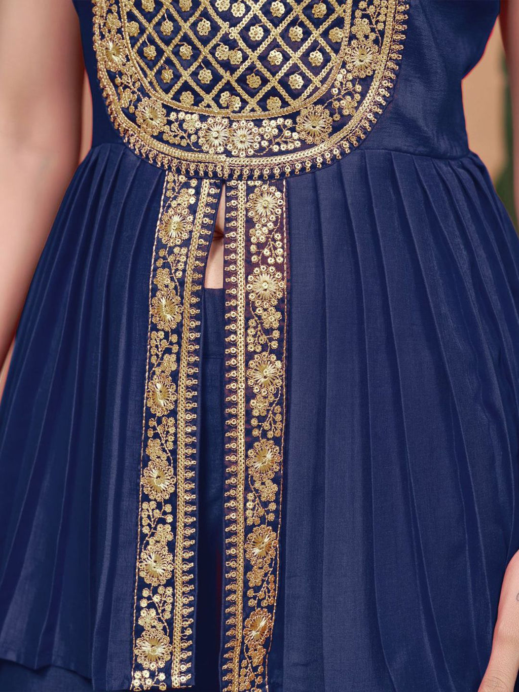 Sangria Chinnon Embroidered A-line Kurta Palazzo With Dupatta Set | Grocsy