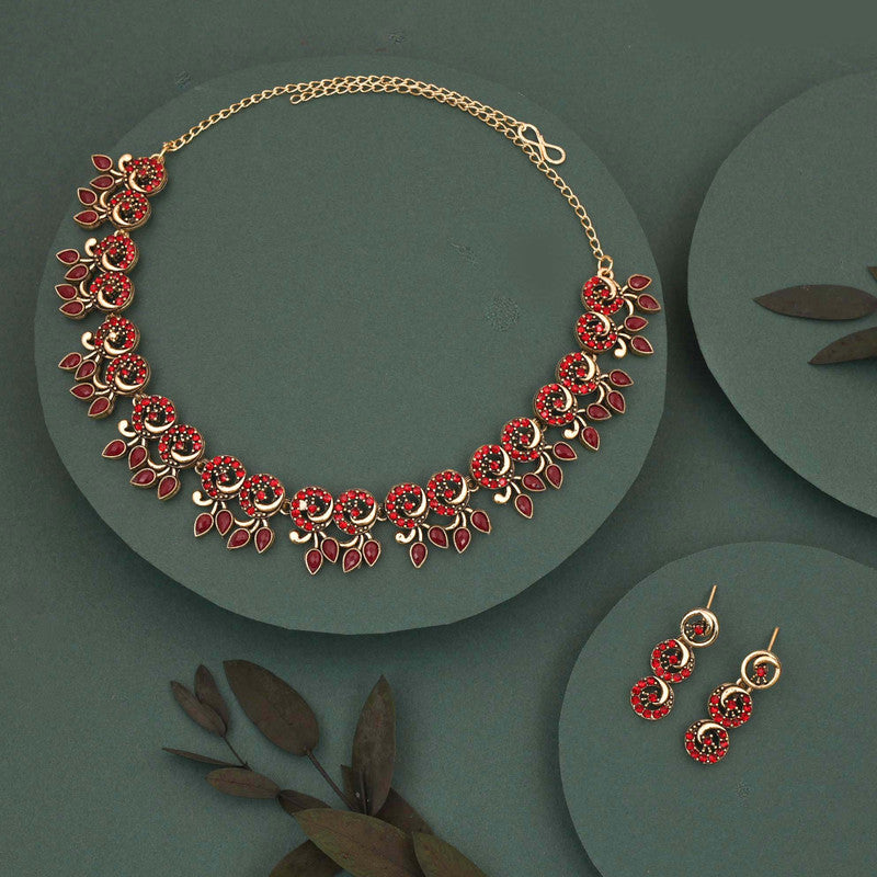 Tehzeeb Creations Gold Pleate Maroon Colour Choker Set | Grocsy