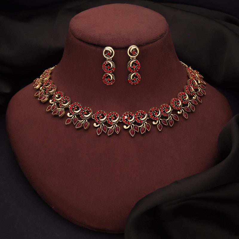 Tehzeeb Creations Gold Pleate Maroon Colour Choker Set | Grocsy