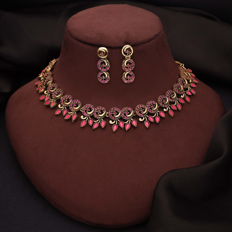 Tehzeeb Creations Gold Pleate Pink Colour Choker Set | Grocsy