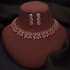 Tehzeeb Creations Gold Pleate Pink Colour Choker Set | Grocsy