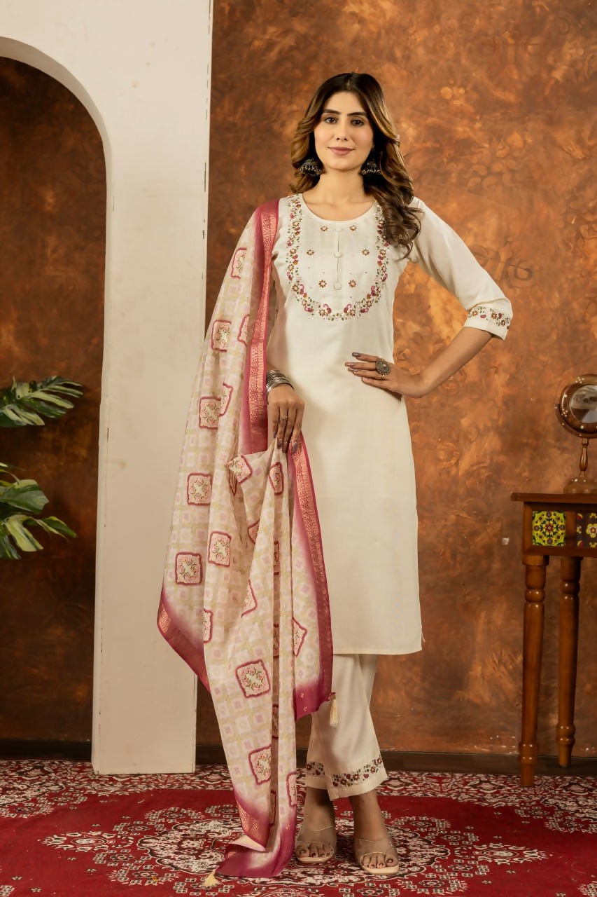 Straight Cut Off-White Salwar Kameez for Eid Party by Infinity Export | Grocsy
