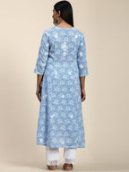HOUSE OF KARI Floral Embroidered Chikankari Cotton Anarkali Kurta | Grocsy