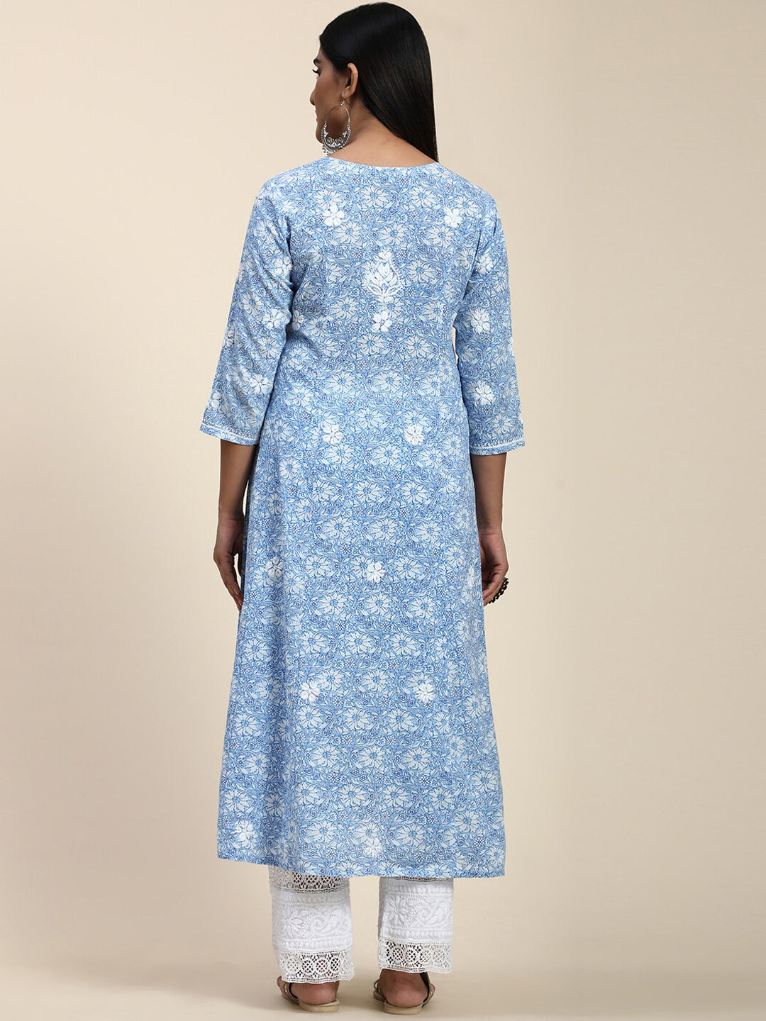 HOUSE OF KARI Floral Embroidered Chikankari Cotton Anarkali Kurta | Grocsy