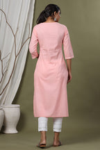 Juniper Pink Cambric Festive Embroidered Straight Kurta For Women | Grocsy