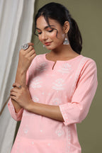 Juniper Pink Cambric Festive Embroidered Straight Kurta For Women | Grocsy