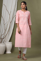 Juniper Pink Cambric Festive Embroidered Straight Kurta For Women | Grocsy