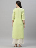 Juniper Pista Green Cambric Festive Embroidered Straight Kurta For Women | Grocsy
