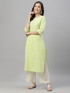 Juniper Pista Green Cambric Festive Embroidered Straight Kurta For Women | Grocsy
