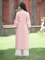 Juniper Peach Cambric Festive Embroidered Straight Kurta For Women | Grocsy