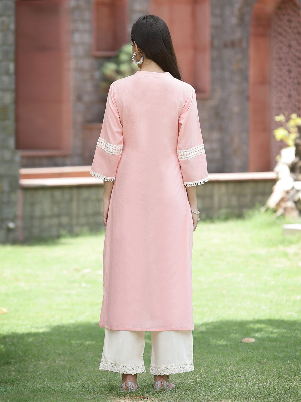 Juniper Peach Cambric Festive Embroidered Straight Kurta For Women | Grocsy