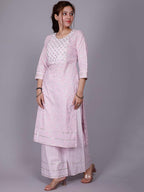 HERE&NOW Pink Ethnic Motifs Embroidered Sequinned Pure Cotton Kurta with Palazzos | Grocsy