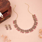 Tehzeeb Creations Gold Pleate Pink Colour Choker Set | Grocsy
