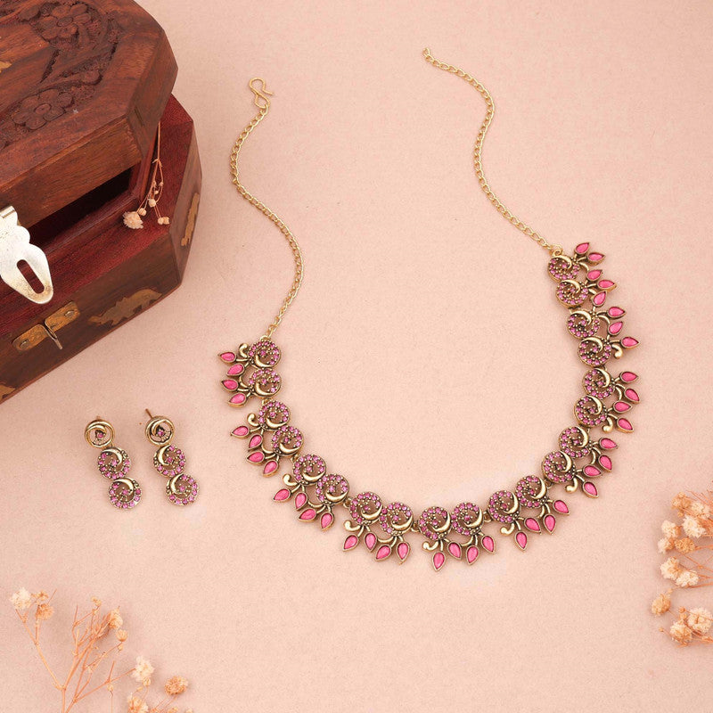 Tehzeeb Creations Gold Pleate Pink Colour Choker Set | Grocsy