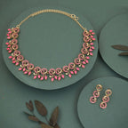 Tehzeeb Creations Gold Pleate Pink Colour Choker Set | Grocsy