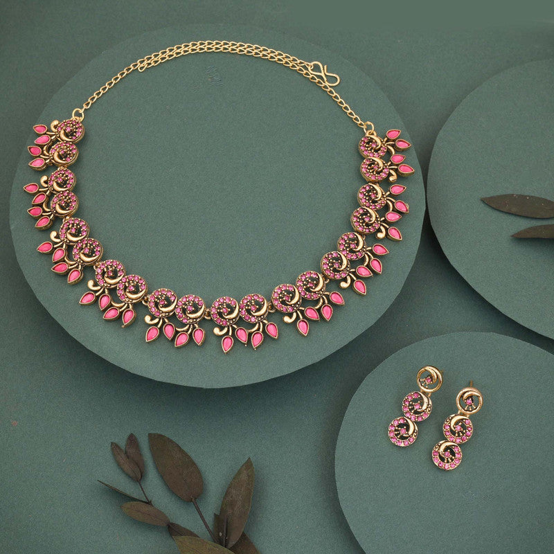 Tehzeeb Creations Gold Pleate Pink Colour Choker Set | Grocsy