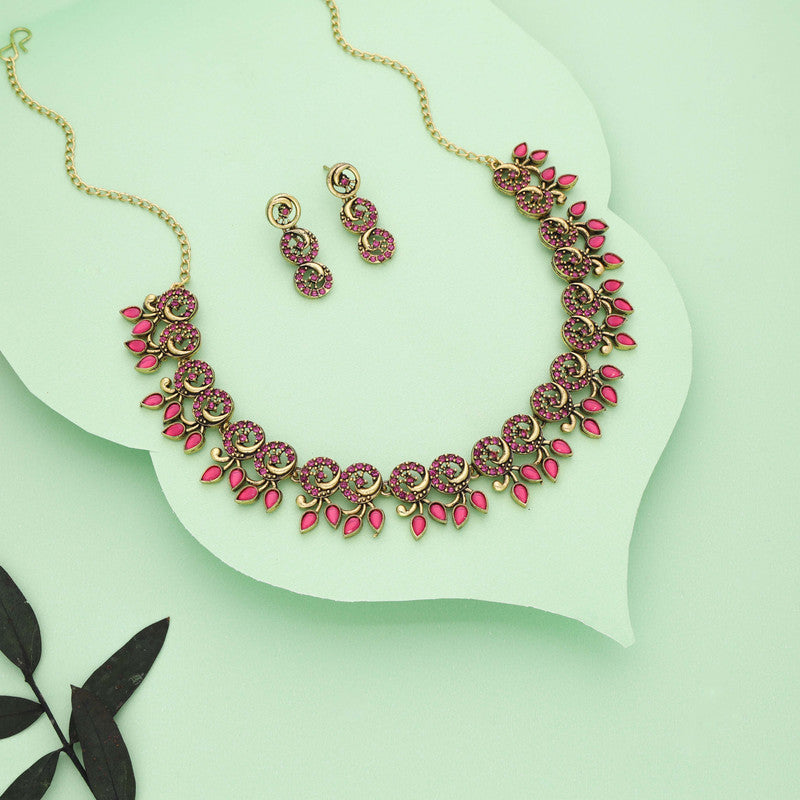 Tehzeeb Creations Gold Pleate Pink Colour Choker Set | Grocsy